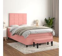 Ziaphsol Lit à sommier tapissier avec matelas et banc en velours rose, 120 x 200 cm, tête de lit réglable en hauteur, matelas à ressorts ensachés, banc inclus, pour chambre à coucher