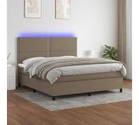 Ziaphsol Lit à sommier tapissier, avec matelas et LED, en tissu taupe, 180 x 200 cm, tête de lit réglable en hauteur, ressorts ensachés, kit complet de meubles de chambre à coucher