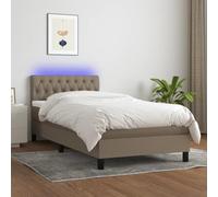 Ziaphsol Lit à sommier tapissier, avec matelas et LED, en tissu taupe, 90 x 190 cm, tête de lit réglable en hauteur, matelas à ressorts ensachés, surmatelas doux pour la peau, kit complet pour chambre