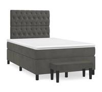Ziaphsol Lit à sommier tapissier avec matelas, gris foncé, 120 x 190 cm, en velours, tête de lit réglable en hauteur, matelas à ressorts ensachés, pour un sommeil réparateur, meubles de chambre à