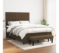 Ziaphsol Lit à sommier tapissier avec matelas, marron foncé, 140 x 200 cm, housse en tissu, tête de lit réglable en hauteur, matelas à ressorts ensachés, avec banc, pour un sommeil réparateur dans la