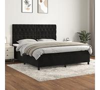 Ziaphsol Lit à sommier tapissier avec matelas - Noir - 160 x 200 cm - Housse en velours - Tête de lit réglable en hauteur - Matelas à ressorts ensachés - Soutien mi-ferme - Pour un sommeil réparateur