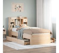 Ziaphsol Lit bibliothèque en pin massif, 75 x 190 cm, espace de rangement, tête de lit avec 2 tiroirs, sommier à lattes, cadre de lit peu encombrant pour chambre à coucher, bois non traité