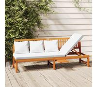 Ziaphsol Lit de jour avec coussin crème - 200 x 60 x 75 cm - En bois d'acacia massif - Canapé lit de jardin - Partie latérale réglable - Pour balcon, terrasse, salon