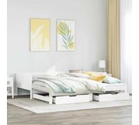 Ziaphsol Lit de jour extensible avec tiroirs en bois de pin massif, blanc, 90 x 190 cm, canapé-lit multifonction pour chambre d'amis, meubles de chambre à coucher