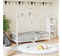 Ziaphsol Lit d'enfant blanc 80 x 160 cm en pin massif avec sommier à lattes, lattes en contreplaqué, grille, pour tout-petits à partir de 4 ans, avec cadre pour rideaux