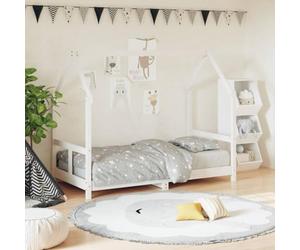 Ziaphsol Lit d'enfant blanc 80 x 160 cm en pin massif avec sommier à lattes, lattes en contreplaqué, grille, pour tout-petits à partir de 4 ans, avec cadre pour rideaux