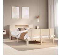 Ziaphsol Lit en bois de pin massif, 140 x 200 cm, cadre de lit avec étagère, tête de lit, cadre de lit robuste, sans matelas, meuble de chambre à coucher