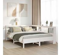 Ziaphsol Lit en bois massif blanc, 140 x 200 cm, cadre de lit en pin avec sommier à lattes, tête de lit en forme de L et bibliothèque, meuble de chambre à coucher