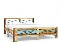 Ziaphsol Lit en bois massif recyclé 160 x 200 cm, design rustique, veinure unique, poli, laqué, pour meubles de chambre à coucher