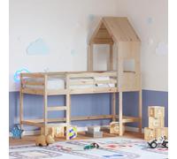 Ziaphsol Lit mezzanine pour enfant en pin massif 90 x 190 cm avec échelle, toit, protection anti-chute, lit simple, pour chambre à coucher, chambre d'adolescent, bois naturel non traité