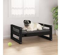 Ziaphsol Lit pour Chien Noir 65,5x50,5x28 cm en Bois de pin Massif Robuste, Coussin Dodo Confortable, pour Repos, Maison, Voyage ou Voiture, Design Intemporel
