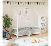 Ziaphsol Lit pour enfant blanc 70 x 140 cm en pin massif avec sommier à lattes et lattes en contreplaqué, cadre de lit bas pour tout-petits adapté pour entrer et sortir