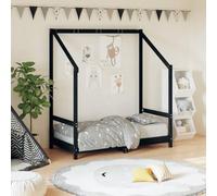Ziaphsol Lit pour enfant noir 70 x 140 cm en bois massif de pin avec sommier à lattes, cadre de lit pour tout-petits de 18 mois à 4 ans, espace pour rideaux de lit, espace de couchage tranquille