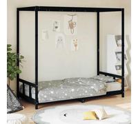 Ziaphsol Lit pour enfant noir 90 x 200 cm en pin massif avec sommier à lattes, baldaquin, hauteur d'entrée basse, pour chambre d'enfant