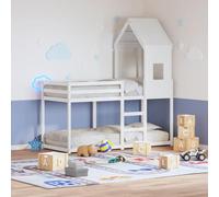 Ziaphsol Lit superposé avec toit blanc 90 x 200 cm, pin massif, lit d'enfant sûr pour un espace limité, meuble robuste