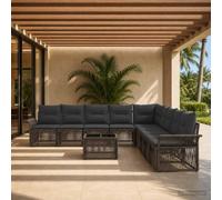 Ziaphsol Lot de 10 canapés de jardin modulaires en rotin synthétique résistant aux intempéries pour terrasse, balcon, jardin, meubles d'extérieur avec table et coussins, pour la famille et les visites