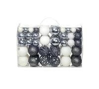 Ziaphsol Lot de 100 boules de Noël en plastique, 3, 4 et 6 cm, blanc/gris, avec fils, pour décoration d'arbre de Noël, décoration d'arbre de Noël, décoration d'arbre et de salon