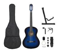 Ziaphsol Lot de 12 guitares classiques pour débutants - Bleu - 10,2 - 99,1 cm - En tilleul - Avec sac - Sangle - Médiator - Capodastre - Accordeur - Support pour les cours et les exercices sur scène