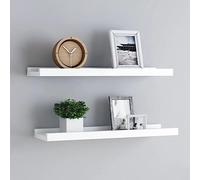 Ziaphsol Lot de 2 barres murales flottantes en MDF - Blanc - 60 x 9 x 3 cm - Pour cadre photo, décoration, livres, gain de place - Design en U