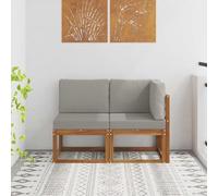 Ziaphsol Lot de 2 canapés centraux et d'angle d'extérieur en bois d'acacia massif au design naturel et gris clair pour salon modulaire résistant aux intempéries, idéal pour terrasse, balcon, jardin
