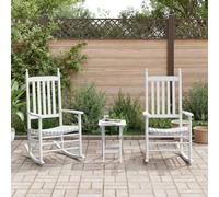 Ziaphsol Lot de 2 chaises à bascule avec table pliante blanche en bois de peuplier - Charge maximale de 110 kg par siège - Pour terrasse, véranda, salon, balançoire relaxante et lecture