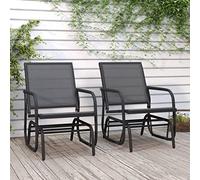 Ziaphsol Lot de 2 chaises à bascule de jardin en acier textilène noir 61 x 76 x 87 cm pour véranda, terrasse, jardin, détente en plein air avec fonction coulissante et accoudoirs