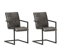 Ziaphsol Lot de 2 chaises de salle à manger cantilever en cuir véritable gris avec finition usée, fer robuste, chaises de cuisine confortables, design rétro moderne pour salle à manger