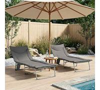 Ziaphsol Lot de 2 chaises longues de jardin pliantes avec dossier réglable en polyester Oxford résistant aux intempéries, anthracite, avec poches latérales pour plus de confort, idéal pour balcon