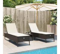 Ziaphsol Lot de 2 chaises Longues en résine tressée Marron avec Coussins crème, Dossier inclinable 5 Positions, Acier Enduit de Poudre, Bain Soleil pour Jardin terrasse Balcon Piscine Plage Exterieur