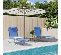 Ziaphsol Lot de 2 chaises Longues Pliables Bleu en textilène et Acier, Bain Soleil avec Dossier inclinable et accoudoirs, Jardin terrasse Balcon Piscine Plage Camping, Confort et détente extérieure