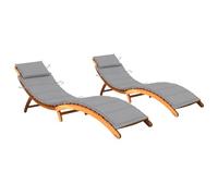 Ziaphsol Lot de 2 chaises Longues Pliables en Bois d Acacia Massif avec Coussins Gris, Bain Soleil transat Chaise Longue lit chilienne Fauteuil Relax pour Jardin terrasse Balcon Piscine Plage
