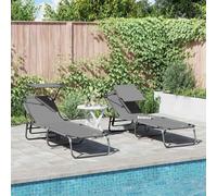 Ziaphsol Lot de 2 chaises longues pliantes pour 2 personnes - Gris - 56 x 190 x 81 cm - Tissu - Dossier réglable - Chaise longue d'extérieur pour terrasse