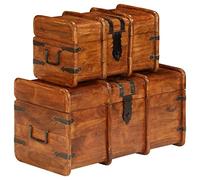 Ziaphsol Lot de 2 coffres au trésor en bois d'acacia massif finition couleur miel, dimensions grand 70 x 34 x 36 cm, petit 50 x 27 x 29 cm, rangement pour l'argent et la décoration de style vintage