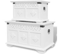 Ziaphsol Lot de 2 coffres de rangement en bois MDF blanc, dimensions 54 x 33 x 30 cm et 40 x 24 x 24 cm, avec couvercle et poignées latérales antiques, comme coffre pour chambre à coucher, salon