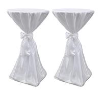 Ziaphsol Lot de 2 housses de table mange-debout rondes en satin blanc 70 cm avec ruban pour mariage, fête, banquet