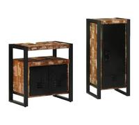 Ziaphsol Lot de 2 meubles de salle de bain, multicolores, en bois massif recyclé de style industriel, avec étagère, 40 x 35 x 90 cm, pour salle de bain compacte, durable