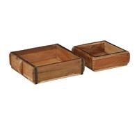 Ziaphsol Lot de 2 plateaux - Marron - 31 x 29 x 10 cm - En bois massif recyclé - Rectangulaire - Pour l'intérieur et l'extérieur - Pour la décoration et l'ordre