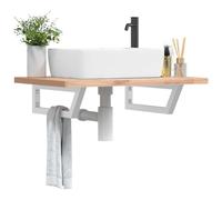 Ziaphsol Lot de 2 supports de lavabo trapézoïdaux en acier blanc 15 x 40 cm Montage mural avec tube 3 x 3 cm pour plan de lavabo, support jusqu'à 100 kg, suspension serviette