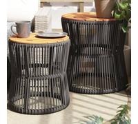 Ziaphsol Lot de 2 tables d'appoint de jardin avec plateau en bois gris poly rotin résistant aux intempéries, pliables et extensibles, pour terrasse, balcon, camping, salon, extérieur, peu encombrant