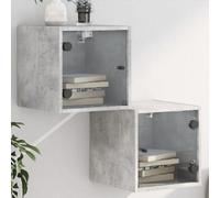 Ziaphsol Lot de 2 tables de chevet 35 x 37 x 35 cm Gris béton Montage mural avec portes en verre Idéal comme table d'appoint pratique pour chambre à coucher