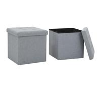 Ziaphsol Lot de 2 tabourets de rangement gris clair aspect lin en MDF avec coussin d'assise amovible 38 x 38 x 38 cm pliable comme banc pour cuisine, balcon, terrasse