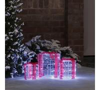 Ziaphsol Lot de 3 boîtes cadeau décoratives en acrylique blanc froid 20 x 20 x 21 cm avec 60 LED USB pour Noël, l'avent, fenêtre, salon, bureau, comme décoration sous l'arbre