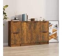 Ziaphsol Lot de 3 buffets en bois de chêne fumé, 2 petites et 1 grande armoire, 30 x 30 x 70 cm et 60 x 30 x 70 cm, solution de rangement facile d'entretien pour salon, cuisine, couloir