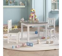 Ziaphsol Lot de 3 chaises pour enfants, blanc, gris, en MDF, 60 x 50 x 48 cm, avec 2 chaises de 25 x 25 x 55 cm, pour travaux manuels, peinture, repas