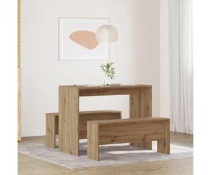 Ziaphsol Lot de 3 tables de salle à manger Artisan en chêne avec 2 bancs 97 x 47 x 75 cm, 92 x 23,5 x 40 cm, pour cuisine et salle à manger