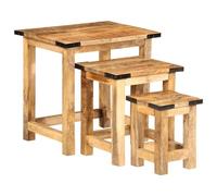 Ziaphsol Lot de 3 tables gigognes en bois massif de mangue, tables d'appoint design industriel, peu encombrant, bois dur robuste pour salon, chambre à coucher, bureau