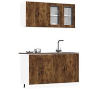 Ziaphsol Lot de 4 armoires de cuisine Porto en bois de chêne fumé avec beaucoup d'espace de rangement, pieds réglables, armoires suspendues, armoires inférieures et surface lisse pour cuisine et salle