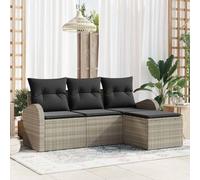 Ziaphsol Lot de 4 canapés en polyrotin avec coussins, gris clair, modulables, résistants aux UV, aux intempéries, avec compartiments de rangement, pour terrasse et jardin, durable