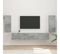 Ziaphsol Lot de 4 meubles TV gris béton - Design moderne - Beaucoup d'espace de rangement - Pour salon, chambre à coucher, bureau - Avec gestion des câbles et étagère